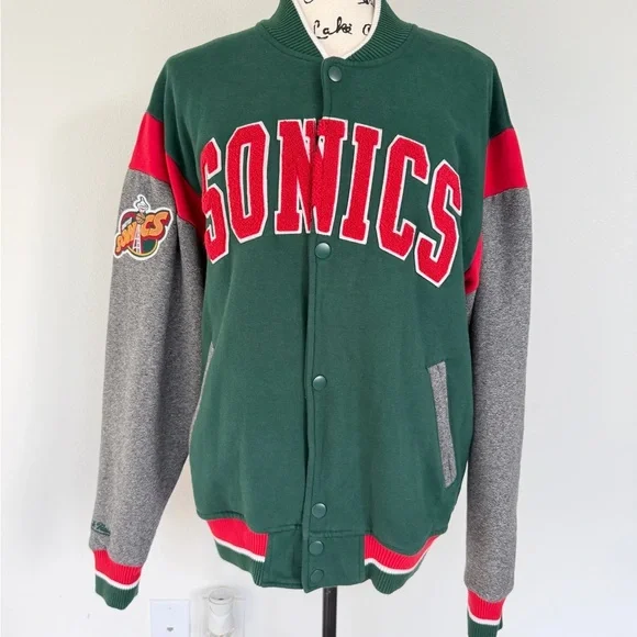 Mitchell & Ness Seattle Super Sonics Varsity Jacket Hardwood Classics Sz L - Picture 15 of 16